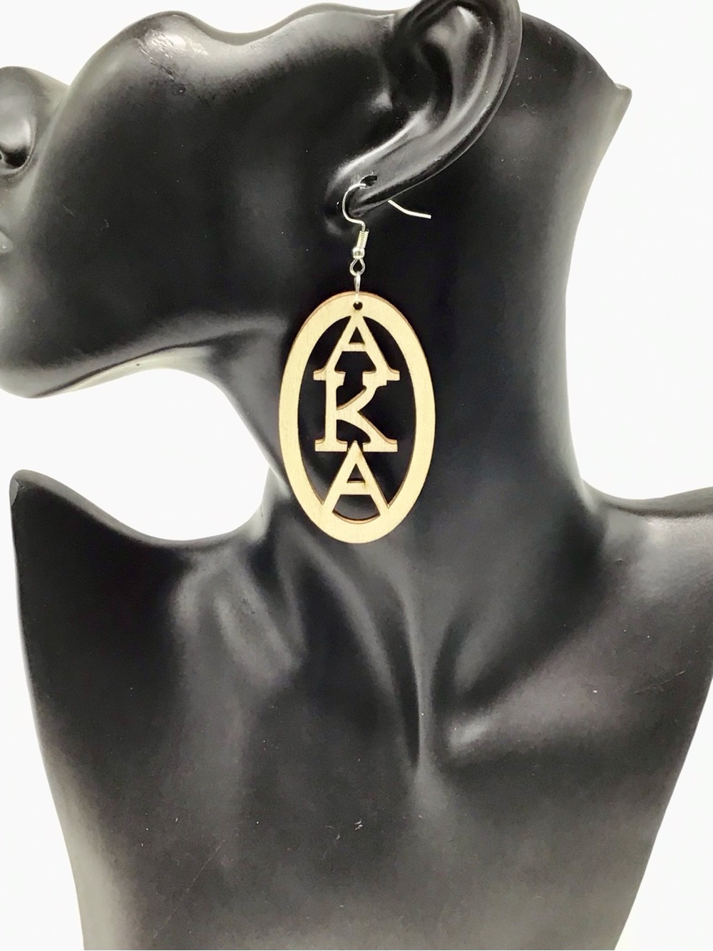 AKA Monogram Wooden Oval Drop Earrings